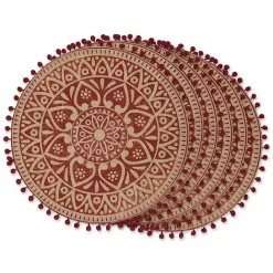 Online Kirklands Home Red and Natural Print Round Placemats, Set of 6