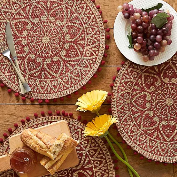 Online Kirklands Home Red and Natural Print Round Placemats, Set of 6
