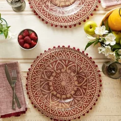 Online Kirklands Home Red and Natural Print Round Placemats, Set of 6