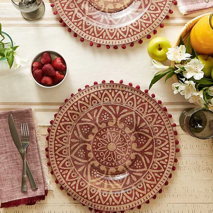 Online Kirklands Home Red and Natural Print Round Placemats, Set of 6
