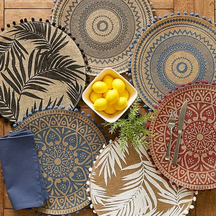 Online Kirklands Home Red and Natural Print Round Placemats, Set of 6