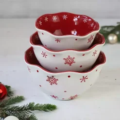 Outlet Kirklands Home Red and White Nesting Christmas Bowls, Set of 3