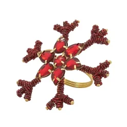 New Kirklands Home Beaded Snowflake Napkin Rings, Set of 4 Red