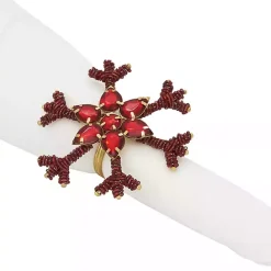 New Kirklands Home Beaded Snowflake Napkin Rings, Set of 4 Red