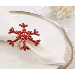 New Kirklands Home Beaded Snowflake Napkin Rings, Set of 4 Red