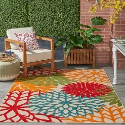 Kirklands Home Red Bright Floral Burst Outdoor Area Rug, 5x7