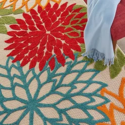 Kirklands Home Red Bright Floral Burst Outdoor Area Rug, 5x7