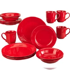 Outlet Kirklands Home Ceramic Soft Scallop 16-pc. Dinnerware Set Red