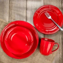 Outlet Kirklands Home Ceramic Soft Scallop 16-pc. Dinnerware Set Red