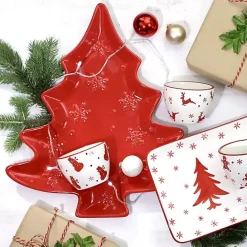 Discount Kirklands Home Christmas Tree and Snowflakes Serving Platter Red