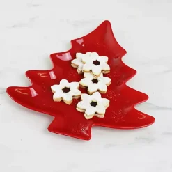 Discount Kirklands Home Christmas Tree and Snowflakes Serving Platter Red