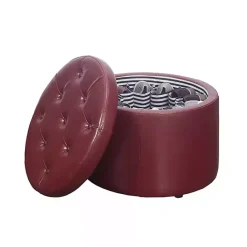 New Kirklands Home Faux Leather Round Shoe Storage Ottoman Red