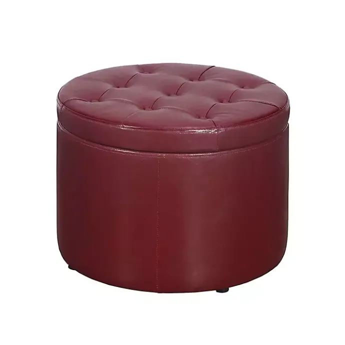 New Kirklands Home Faux Leather Round Shoe Storage Ottoman Red