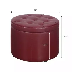New Kirklands Home Faux Leather Round Shoe Storage Ottoman Red