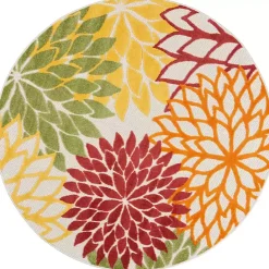 Discount Kirklands Home Red Floral Burst Outdoor Round Area Rug, 5 ft.