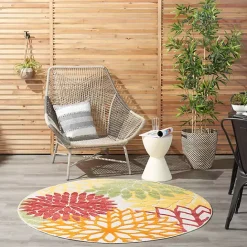Discount Kirklands Home Red Floral Burst Outdoor Round Area Rug, 5 ft.