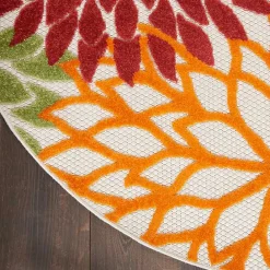 Discount Kirklands Home Red Floral Burst Outdoor Round Area Rug, 7 ft.