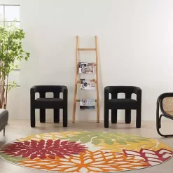 Discount Kirklands Home Red Floral Burst Outdoor Round Area Rug, 7 ft.
