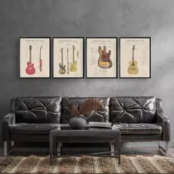 Hot Kirklands Home Red Guitar Patent Framed Art Print