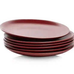 New Kirklands Home Matte Ceramic Dinner Plates, Set of 6 Red