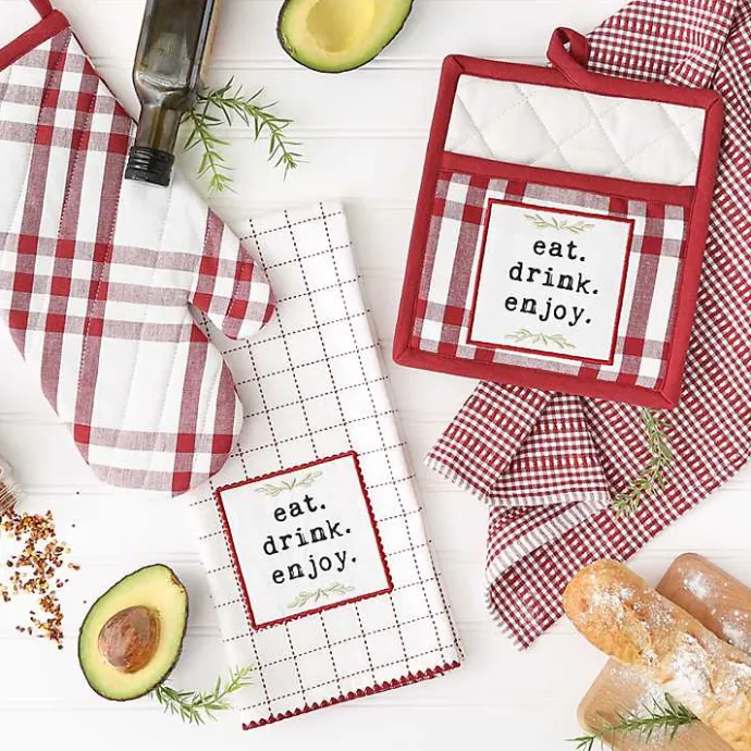Discount Kirklands Home Red Plaid Eat Drink Enjoy 4-pc. Dish Towel Set