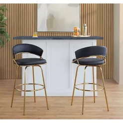 New Kirklands Home Remy & Gold Swivel Bar Stools, Set of 2 Black