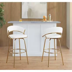 Online Kirklands Home Remy White & Gold Swivel Bar Stools, Set of 2 Black