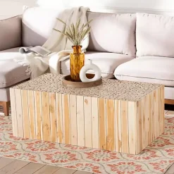 Discount Kirklands Home Repurposed Wood Logs Recgle Coffee Table Tan
