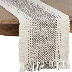 Kirklands Home Rich Gray Kantha Stitch Table Runner