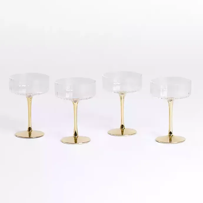 Clearance Kirklands Home Ripple Gold Base Coupe Wine Glasses, Set of 4