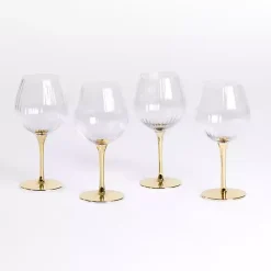 Discount Kirklands Home Ripple Gold Base Goblet Wine Glasses, Set of 4