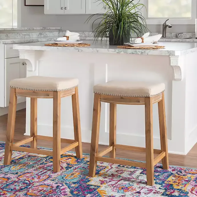 Kirklands Home Riverdale Acacia Wood Counter Stool White