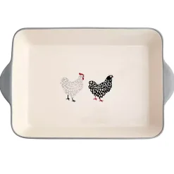 New Kirklands Home Rooster Stoneware Baking Dish Ivory