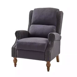 New Kirklands Home Rosalie Charcoal Upholstered Manual Recliner Gray