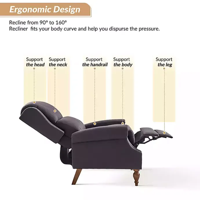 New Kirklands Home Rosalie Charcoal Upholstered Manual Recliner Gray