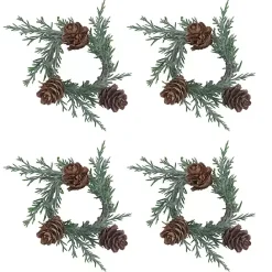 Kirklands Home Rosemary Pinecone Wreath Napkin Rings, Set of 4