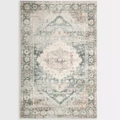 Discount Kirklands Home Rosette Green and Ivory Area Rug, 7x9