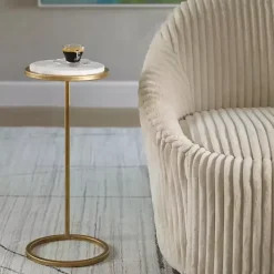 Online Kirklands Home Round Aged and Marble Accent Table Gold