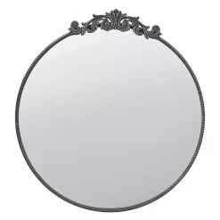 Hot Kirklands Home Round Antique Floral Scroll Mirror, 39 in. Black