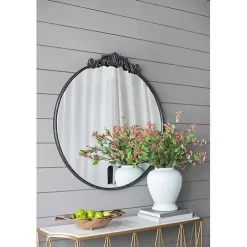 Hot Kirklands Home Round Antique Floral Scroll Mirror, 39 in. Black