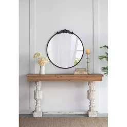 Hot Kirklands Home Round Antique Floral Scroll Mirror, 39 in. Black