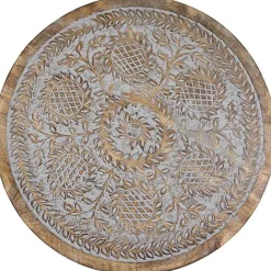 Online Kirklands Home Round Antique Engraved Accent Table Gray