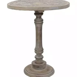 Clearance Kirklands Home Round Antique Etched Pedestal Accent Table Gray
