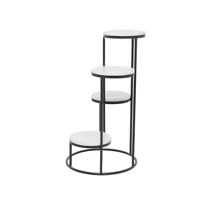 Clearance Kirklands Home Round Black and White Marble 4-Tier Plant Stand