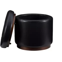 Clearance Kirklands Home Round Faux Leather Storage Ottoman Black