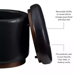 Clearance Kirklands Home Round Faux Leather Storage Ottoman Black