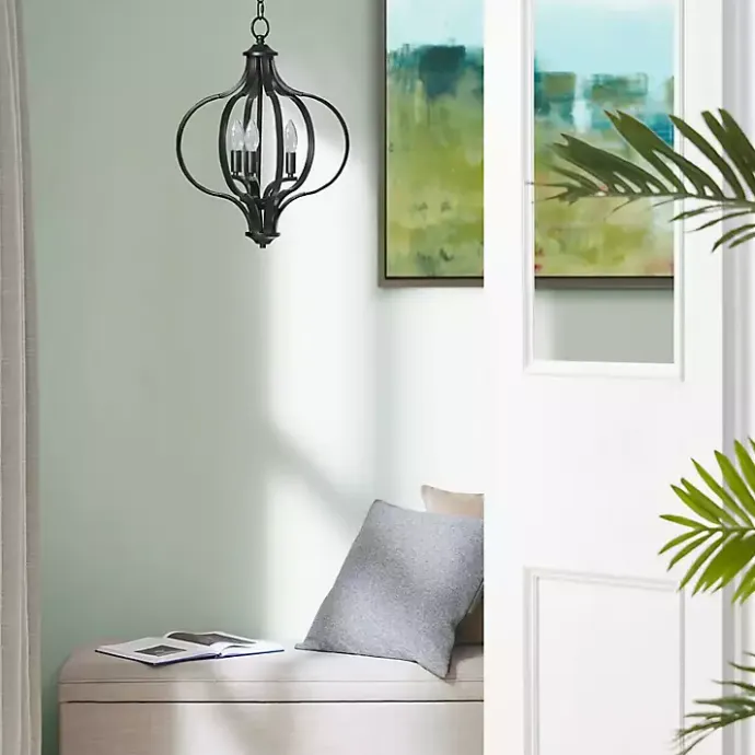 Discount Kirklands Home Round Iron Ornate Pendant Light Black