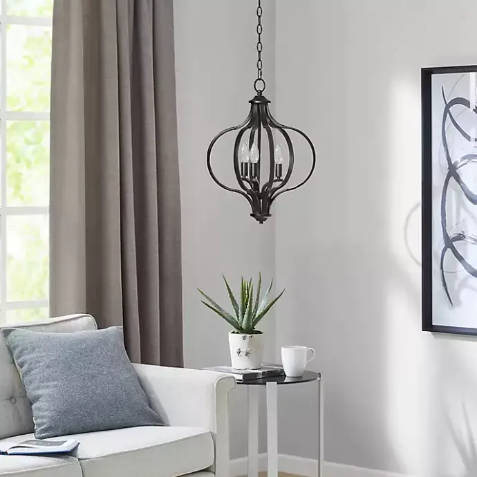 Discount Kirklands Home Round Iron Ornate Pendant Light Black