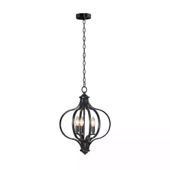 Discount Kirklands Home Round Iron Ornate Pendant Light Black