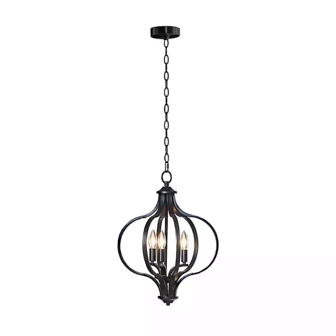 Discount Kirklands Home Round Iron Ornate Pendant Light Black